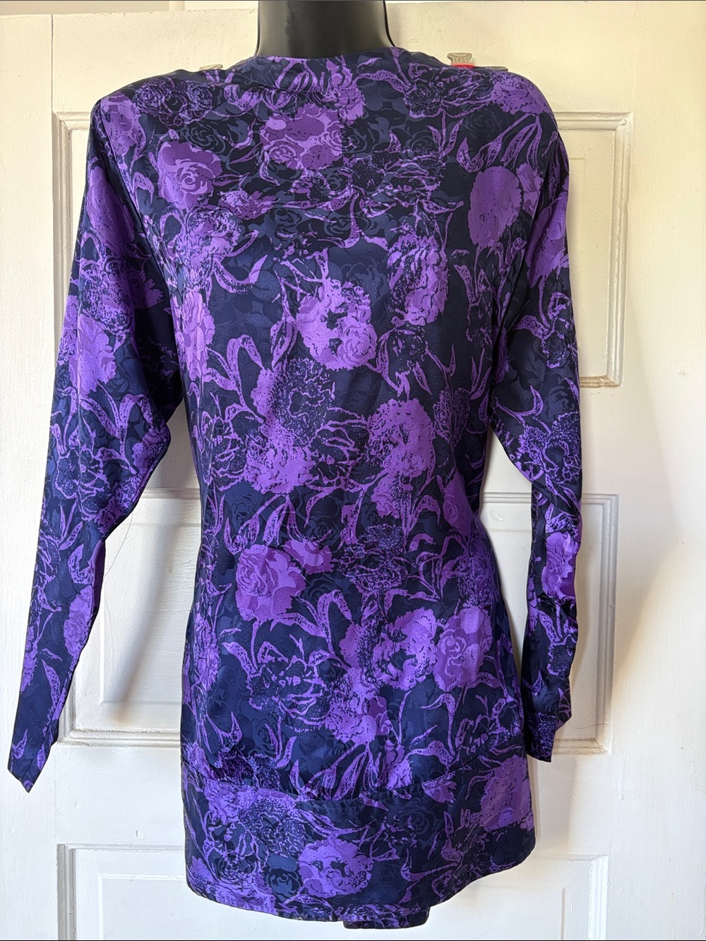 Carolyne Barton Vintage Purple Floral Long Sleeve Silk Dress